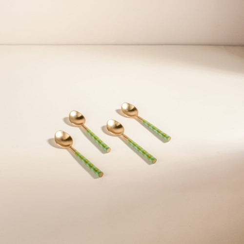 Green Tulukka Dessert Spoon Set | Handcrafted Brass