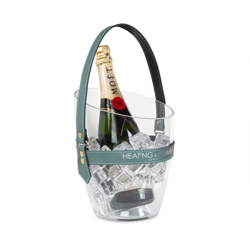 "Happy Go Sparkly" Champagne Bucket - Petrol Leather Strap
