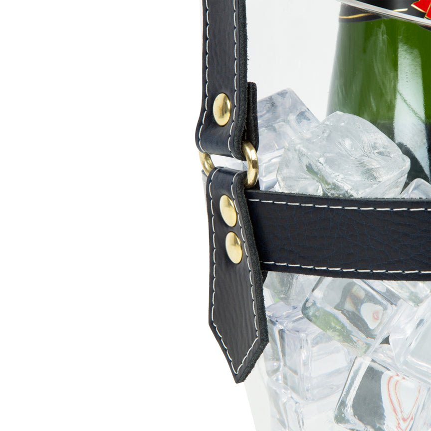 "Happy Go Sparkly" Champagne Bucket - Navy Leather Strap