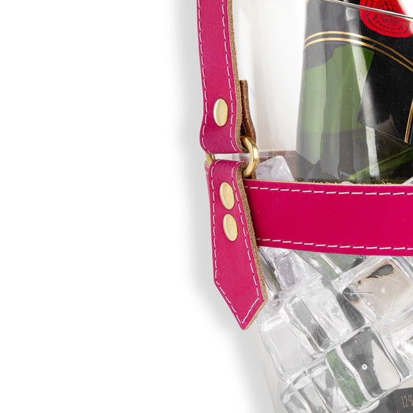 "Happy Go Sparkly" Champagne Bucket - Fuchsia Leather Strap