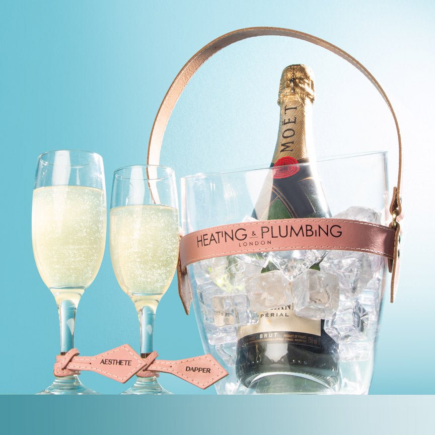 "Happy Go Sparkly" Champagne Bucket - Pink Leather Strap