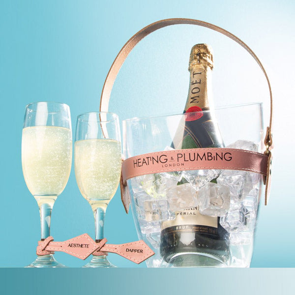 "Happy Go Sparkly" Champagne Bucket - Pink Leather Strap