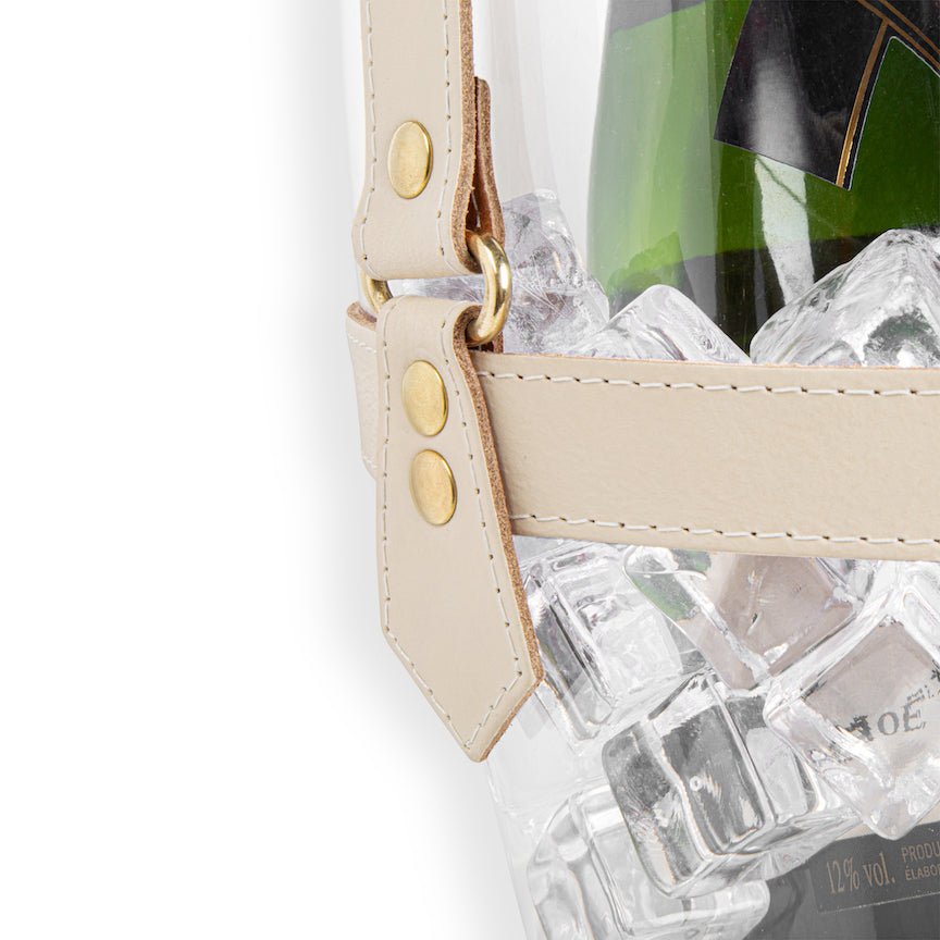 "Happy Go Sparkly" Champagne Bucket - Cream Leather Strap