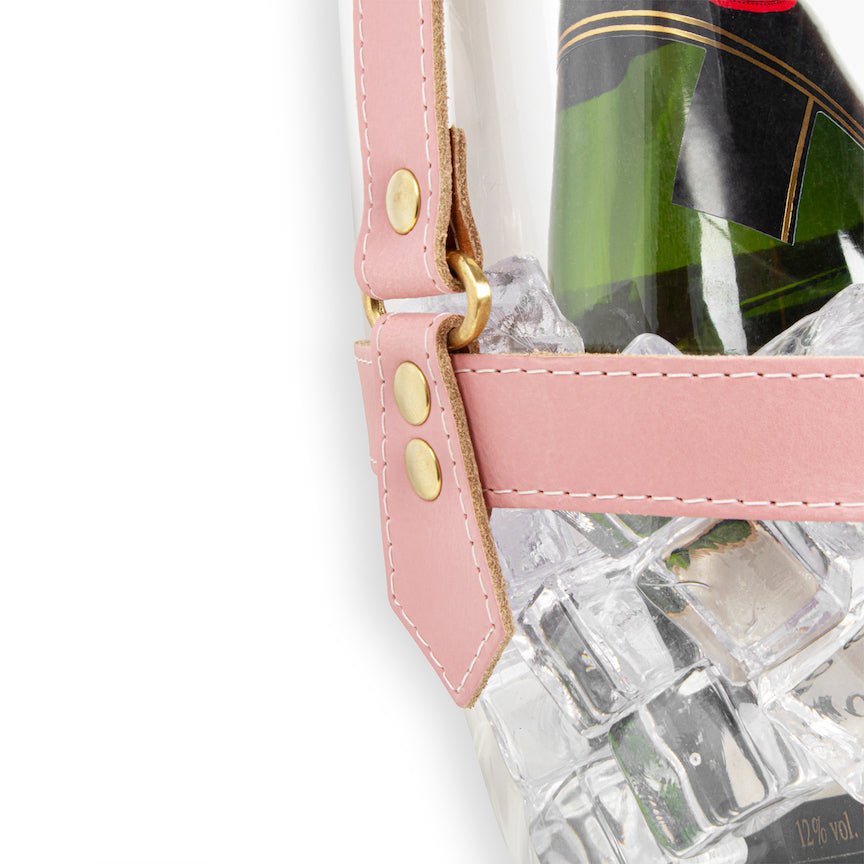 "Happy Go Sparkly" Champagne Bucket - Pink Leather Strap