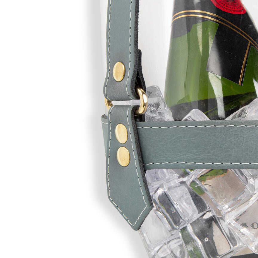 "Happy Go Sparkly" Champagne Bucket - Petrol Leather Strap