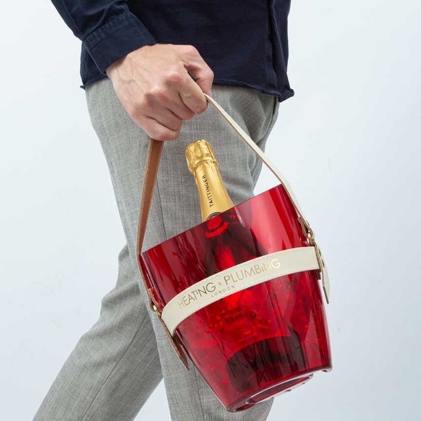 "Happy Go Sparkly" Champagne Bucket - Red & Cream