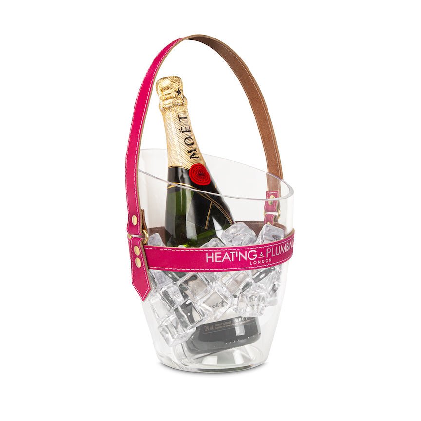 "Happy Go Sparkly" Champagne Bucket - Fuchsia Leather Strap