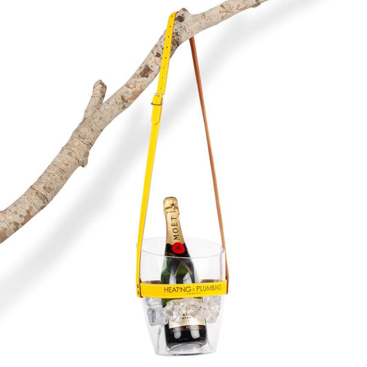 "Happy Go Sparkly" Champagne Bucket - Yellow Leather Strap