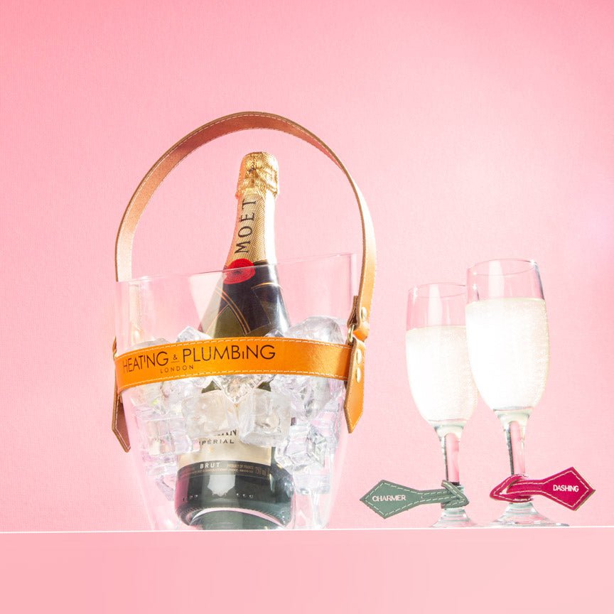 "Happy Go Sparkly" Champagne Bucket - Orange Leather Strap