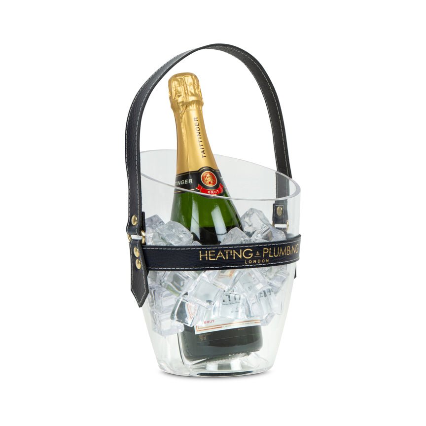 "Happy Go Sparkly" Champagne Bucket - Navy Leather Strap