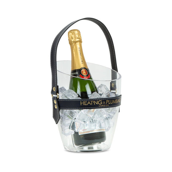 "Happy Go Sparkly" Champagne Bucket - Navy Leather Strap