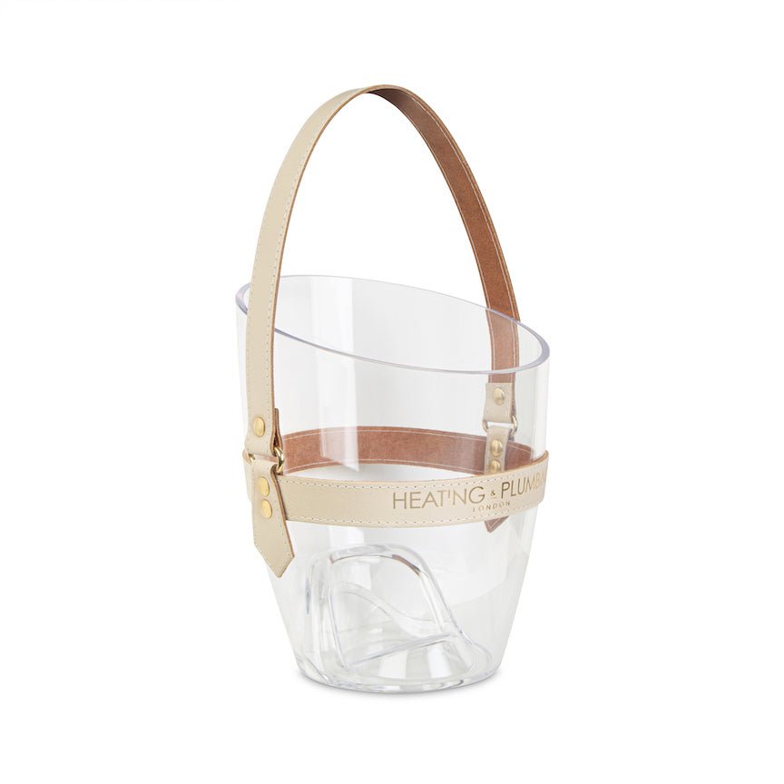"Happy Go Sparkly" Champagne Bucket - Cream Leather Strap