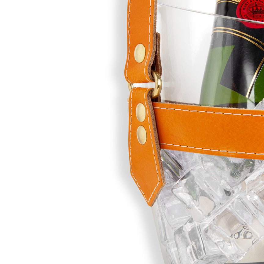 "Happy Go Sparkly" Champagne Bucket - Orange Leather Strap