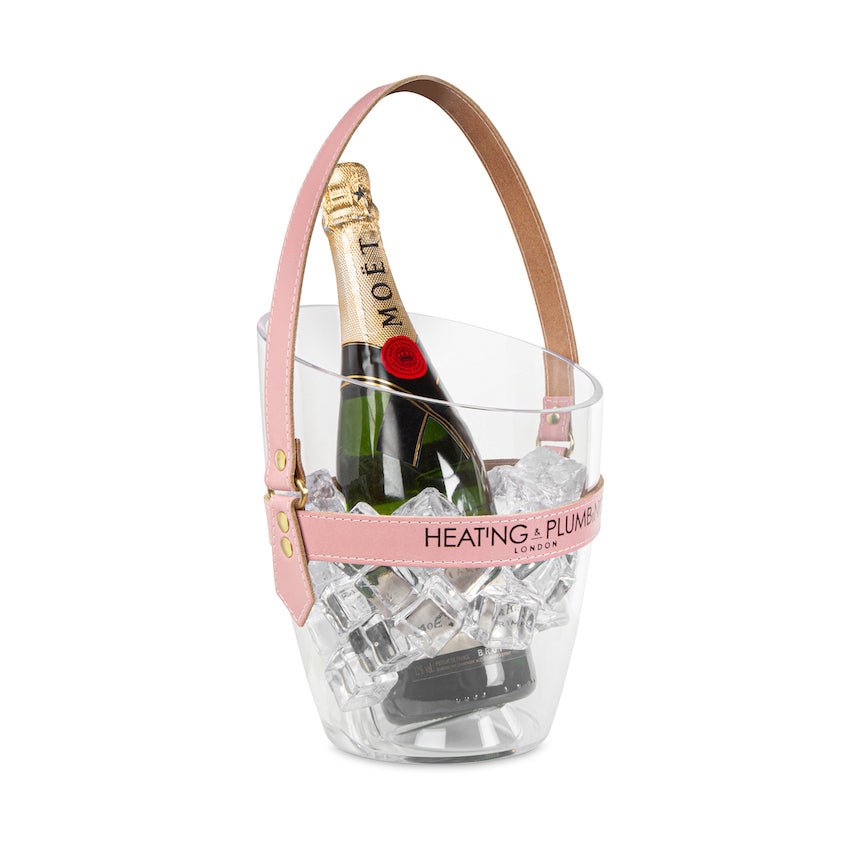 "Happy Go Sparkly" Champagne Bucket - Pink Leather Strap