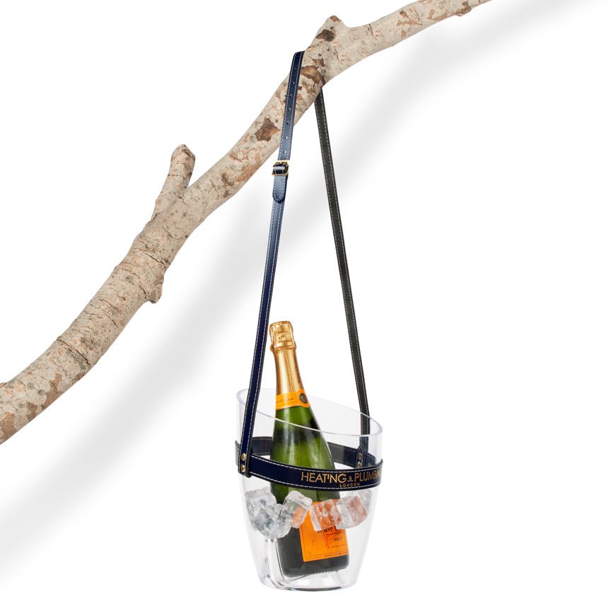 "Keep Your Cool" Champagne Bucket - Navy Blue Leather strap