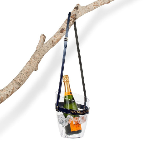"Keep Your Cool" Champagne Bucket - Navy Blue Leather strap