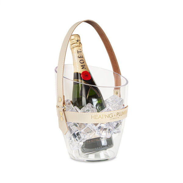 "Happy Go Sparkly" Champagne Bucket - Cream Leather Strap
