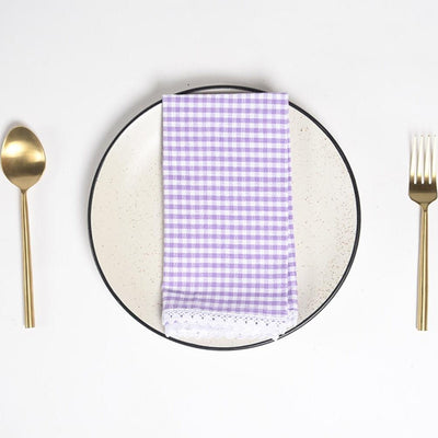 Checkered Purple Table Napkins Set of 4, 18 Inch - Casa Amarosa
