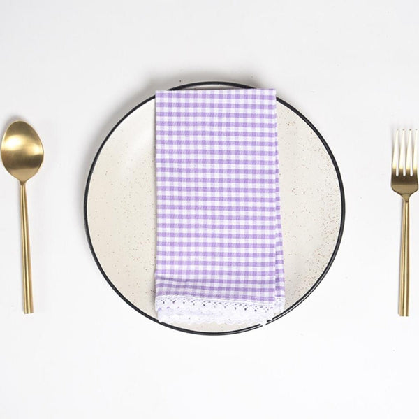 Checkered Purple Table Napkins Set of 4, 18 Inch - Casa Amarosa