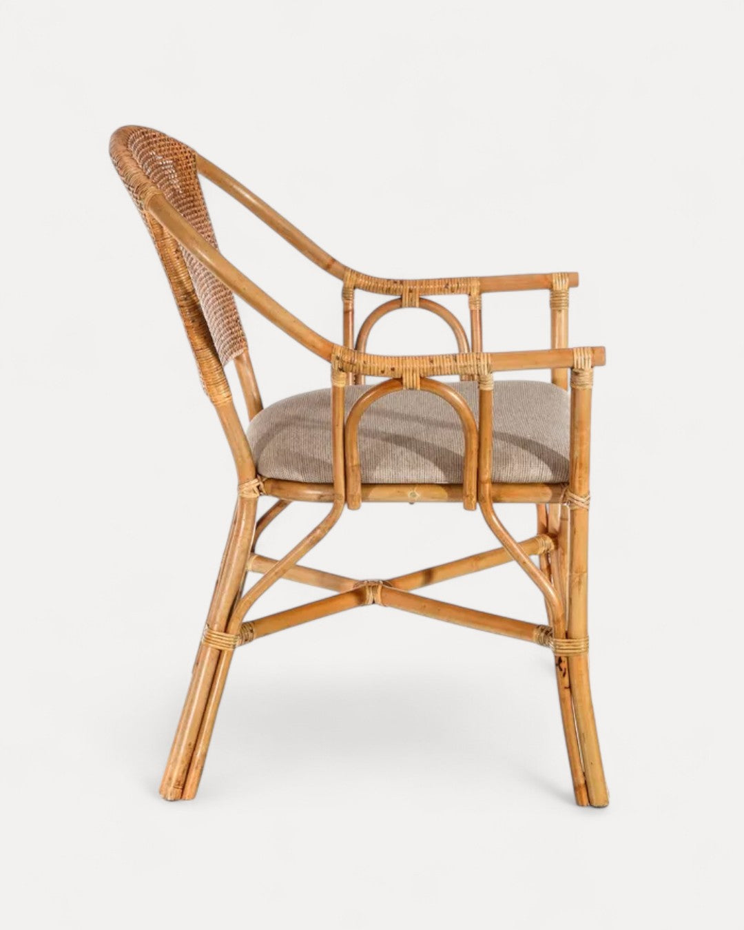 Bari Natural Cane Chair with Beige Fabric Cushion