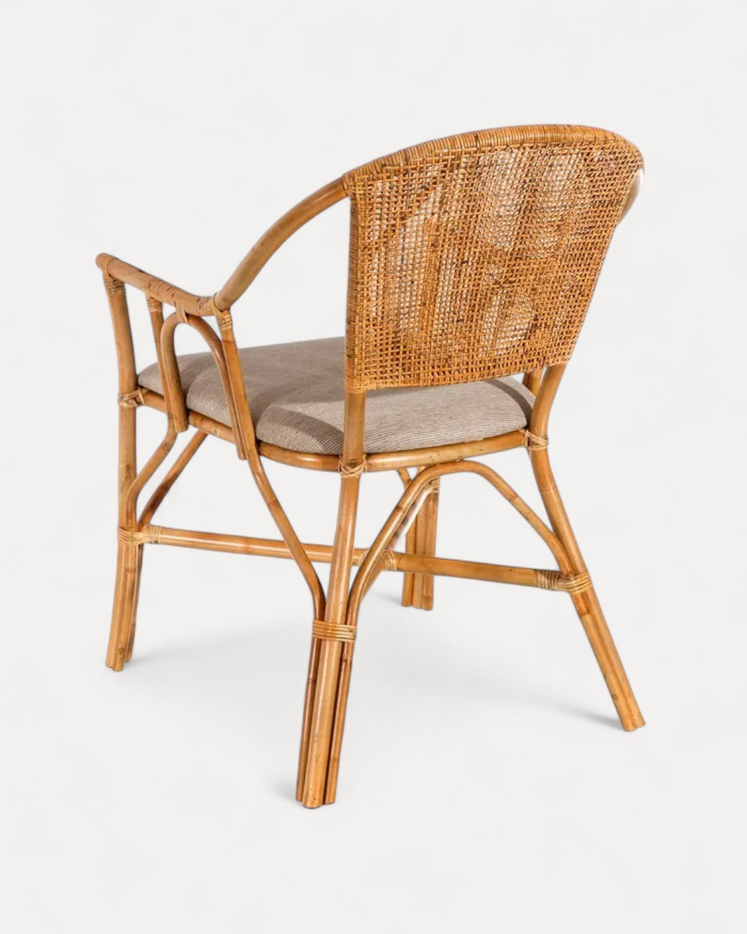 Bari Natural Cane Chair with Beige Fabric Cushion