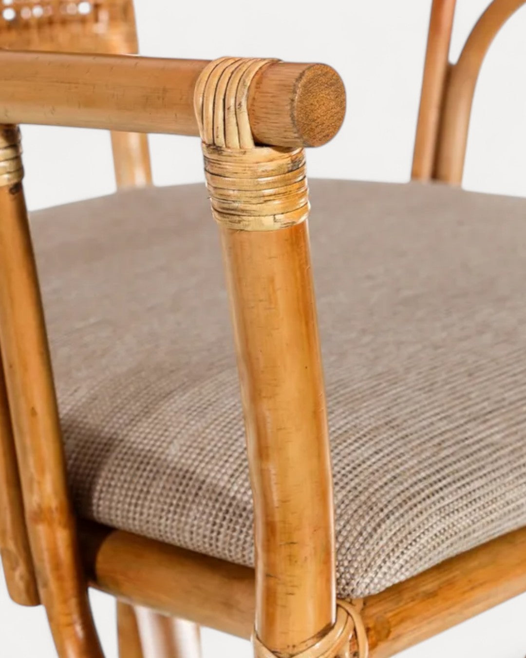 Bari Natural Cane Chair with Beige Fabric Cushion