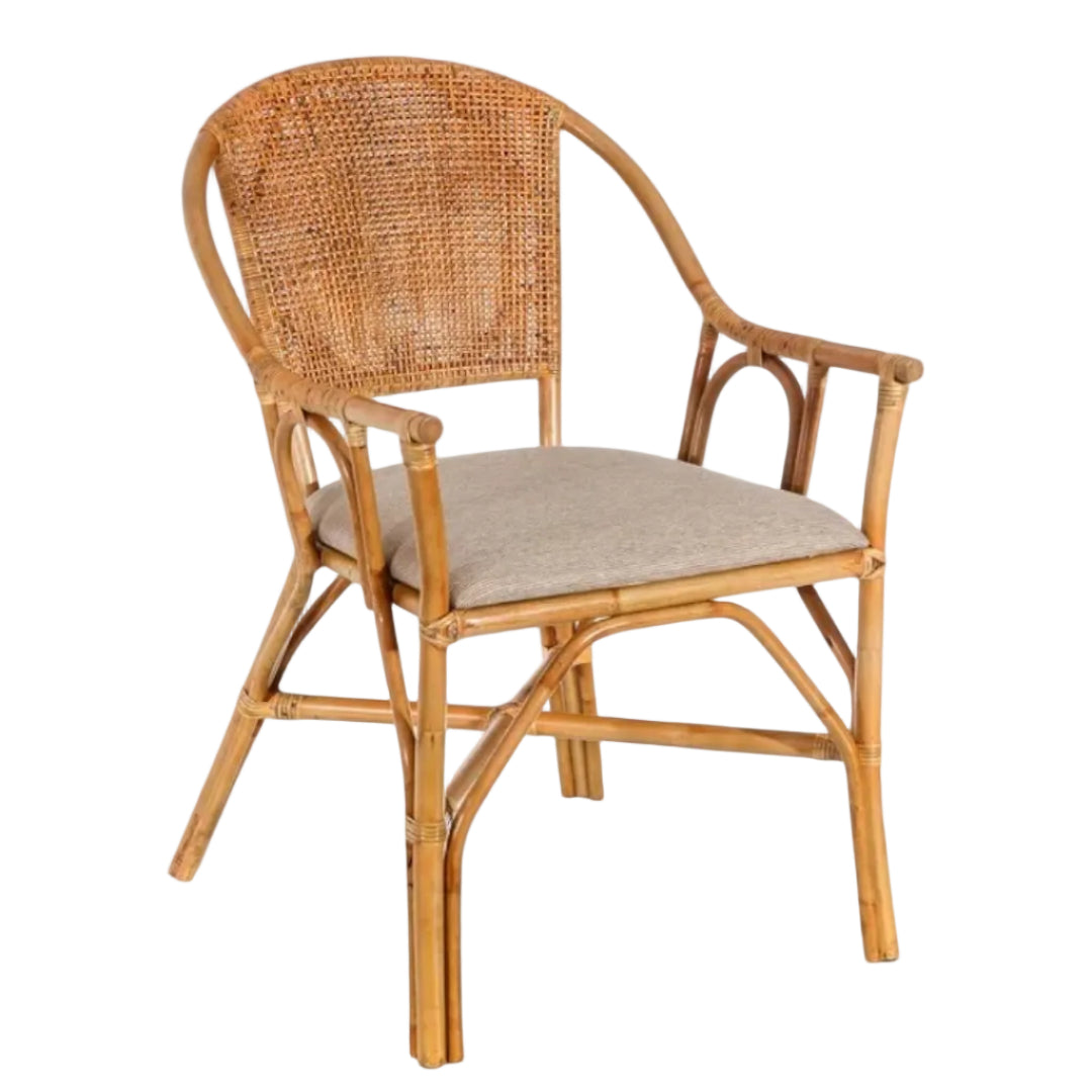 Bari Natural Cane Chair with Beige Fabric Cushion