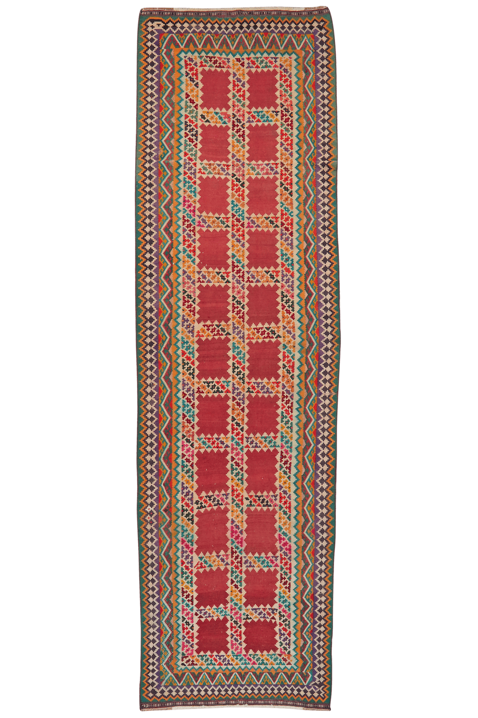 Kelim Gashgai Old — Handmade, 121x427 cm, Multicolor, 100% Virgin Wool | Main view