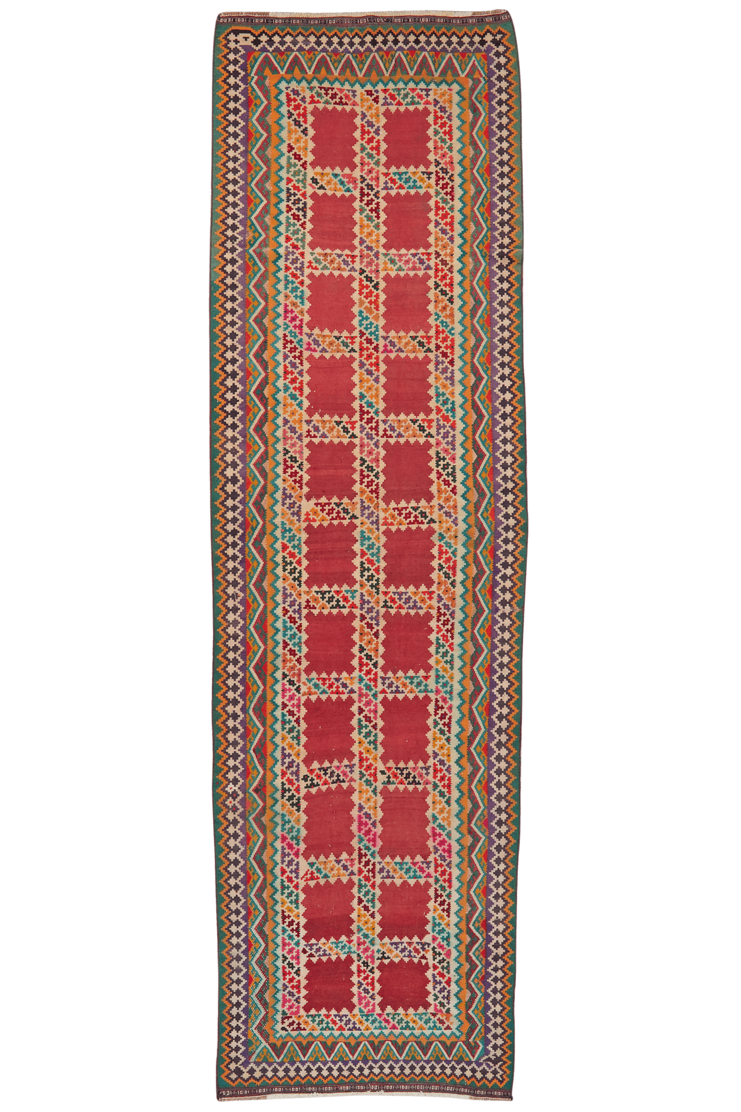 Kelim Gashgai Old — Handmade, 121x427 cm, Multicolor, 100% Virgin Wool | Main view