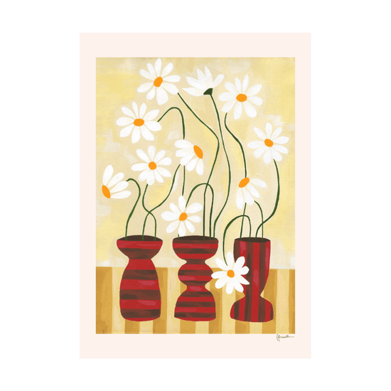 Daisies In Mini Striped Vases Print