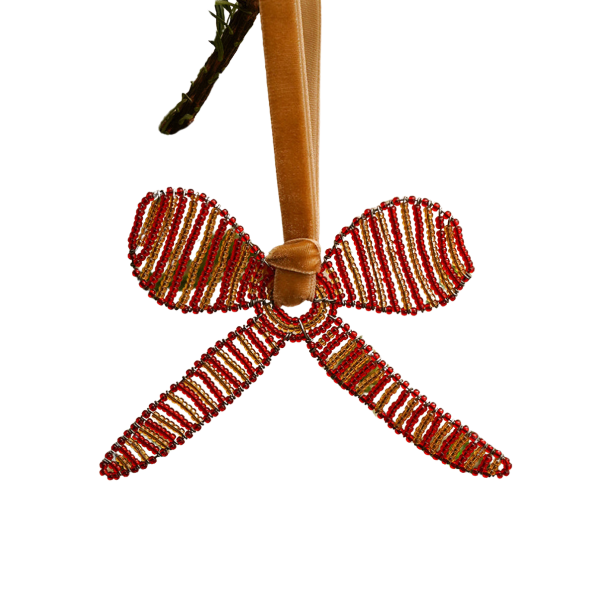 KESI: Hand-beaded Red and Gold Bow Tree Decoration
