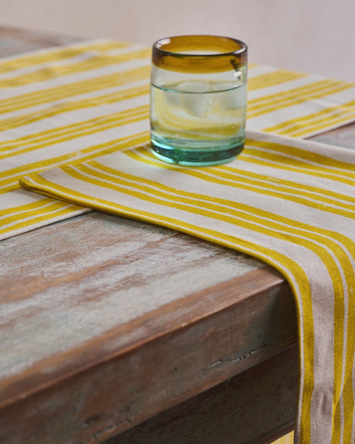 Lemon Yellow Stripe Table Runner