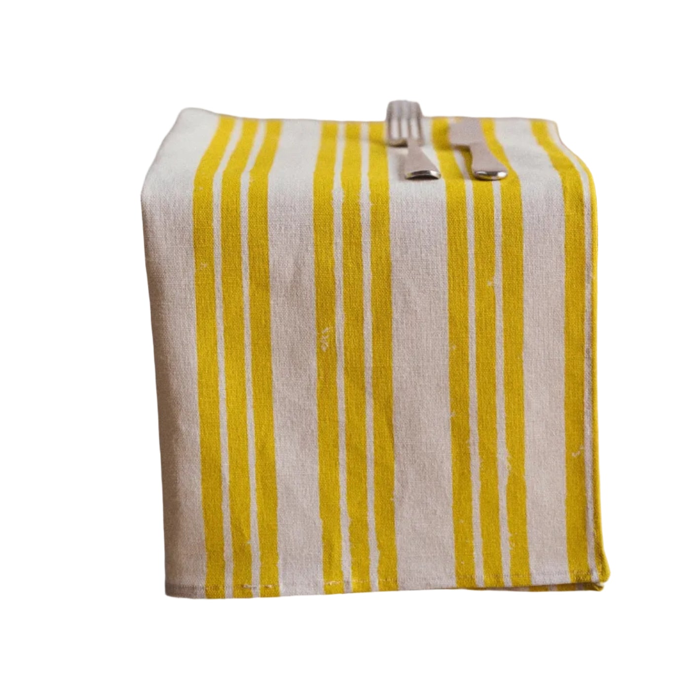 Set of Four Lemon Yellow Striped Napkins