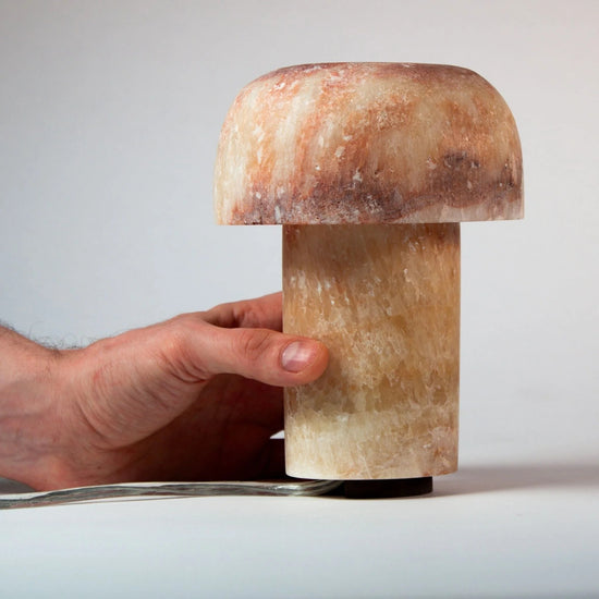 Shroom Tall Hand - Carved Alabaster Stone Lamp