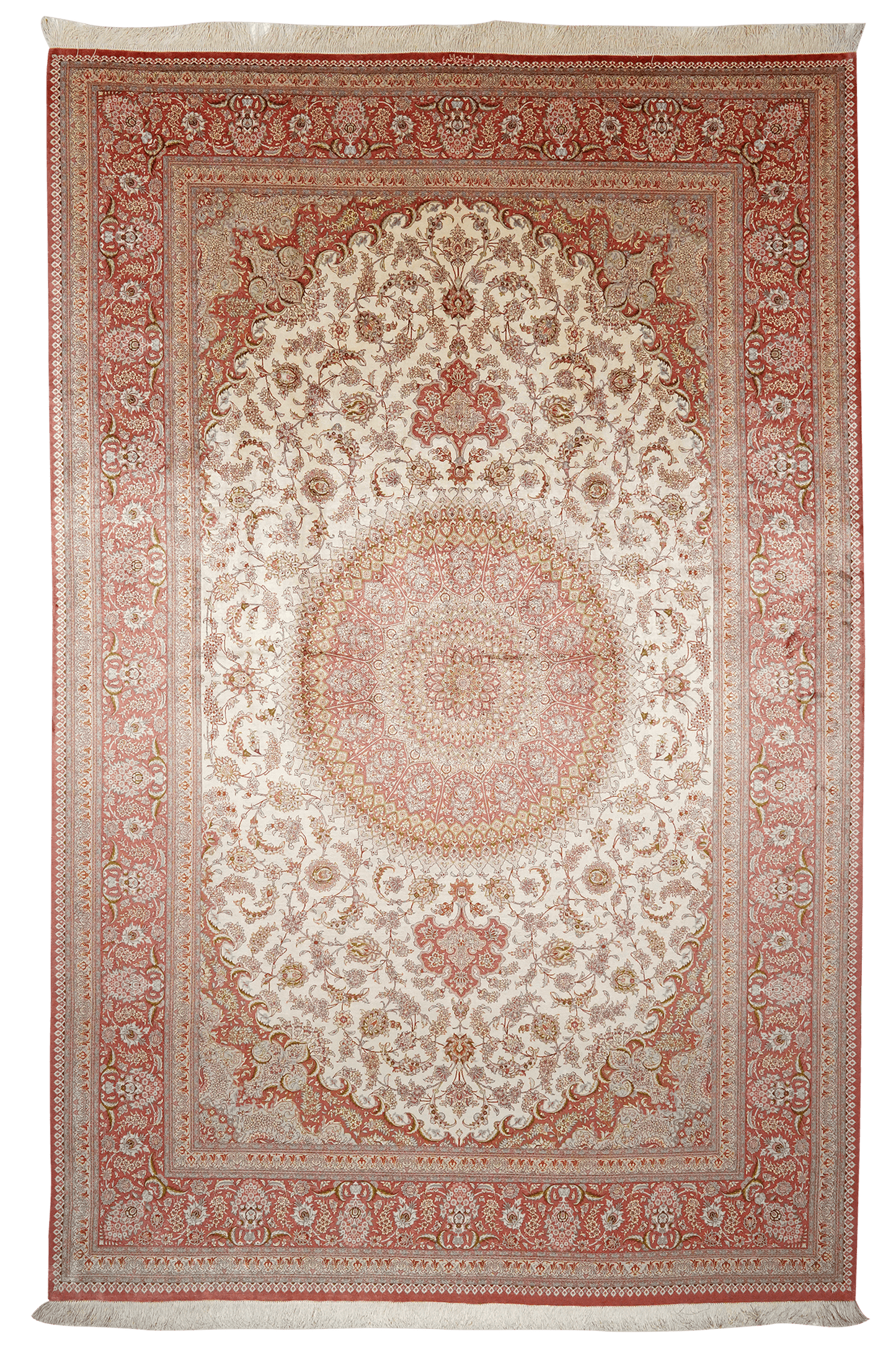 Ghoum Seide — Hand-knotted, 198x305 cm, Beige, 100% Silk | Main view