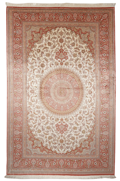 Ghoum Seide — Hand-knotted, 198x305 cm, Beige, 100% Silk | Main view