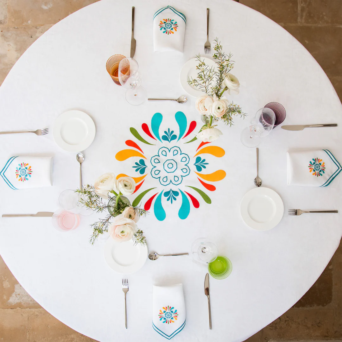 Maiolica Tablecloth  - White Linen