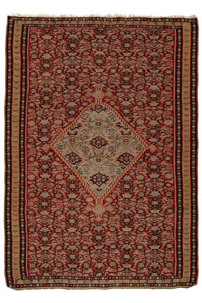 Kelim Senneh — Handmade, 138x198 cm, Red, 100% Virgin Wool | Main view