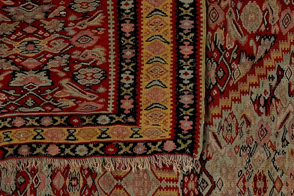 Kelim Senneh — Handmade, 138x198 cm, Red, 100% Virgin Wool | View 6