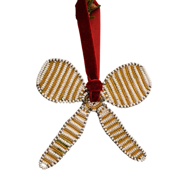 HIJI: Hand-beaded White and Gold Bow Tree Decoration
