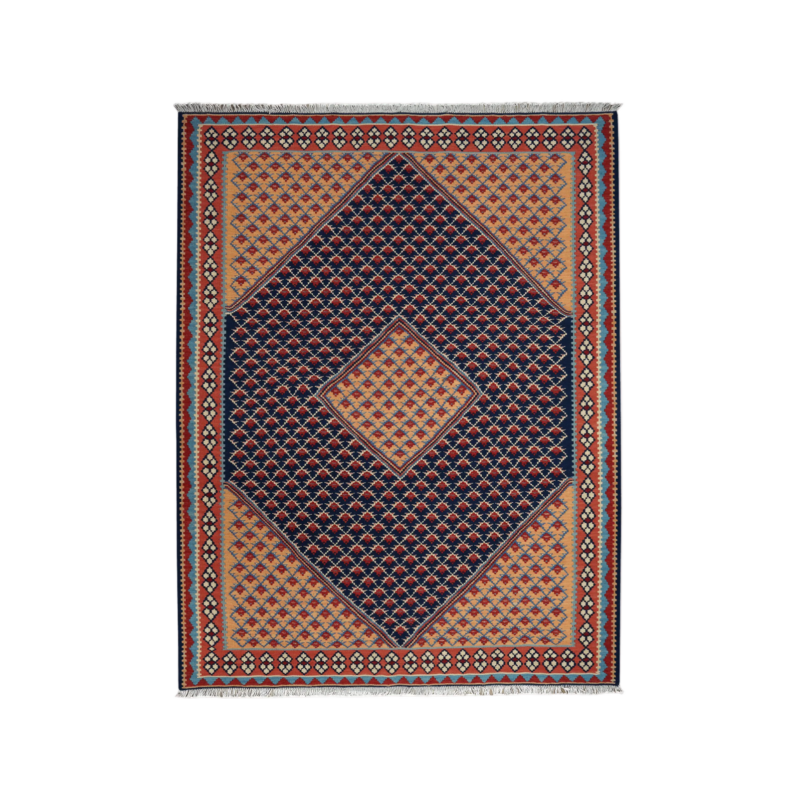 Kilim Senneh Rug · Hand-Woven - Blue, 197x153 cm