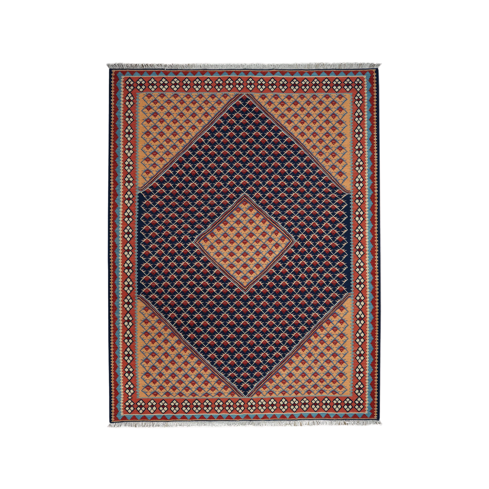 Kilim Senneh Rug · Hand-Woven - Blue, 197x153 cm