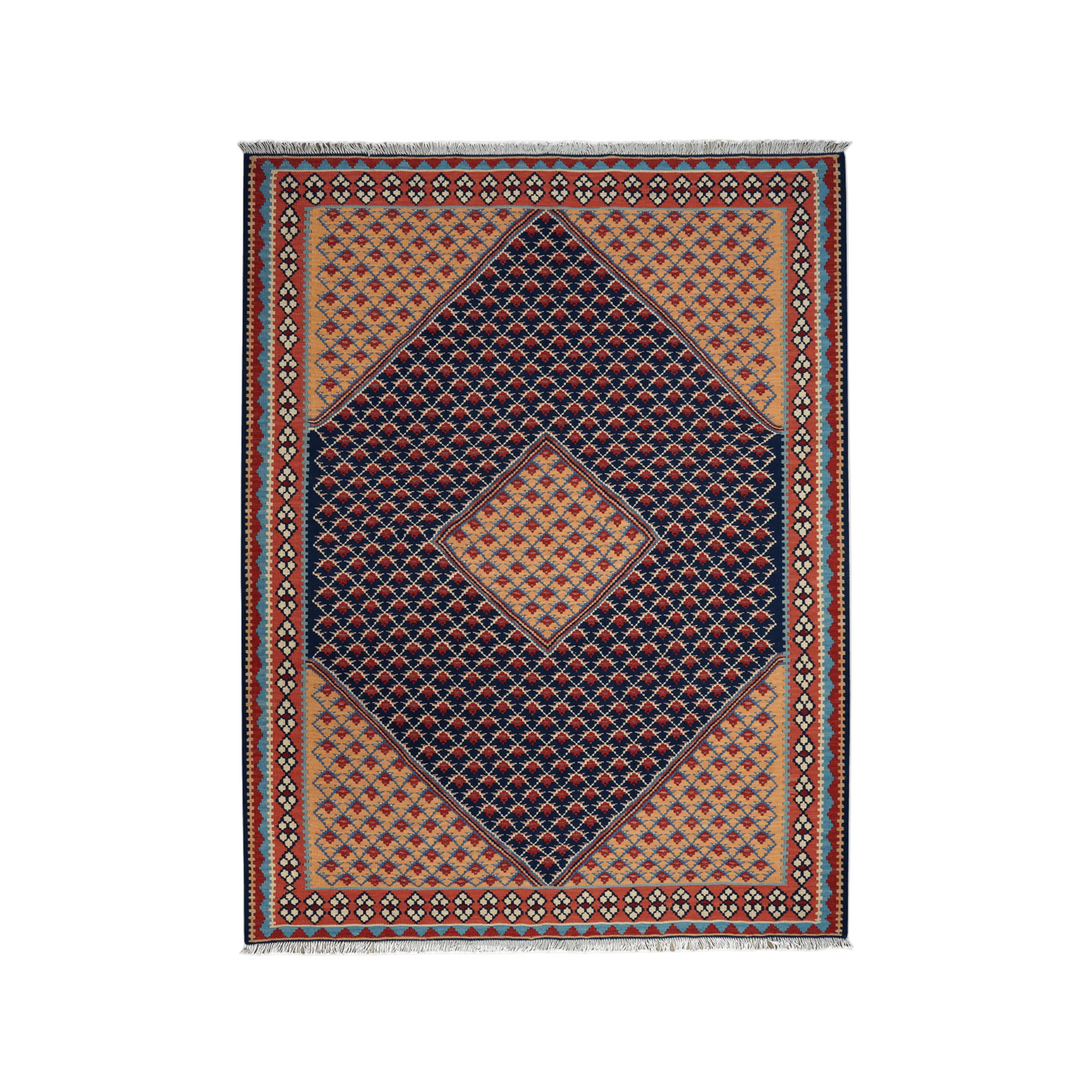 Kilim Senneh Rug · Hand-Woven - Blue, 197x153 cm