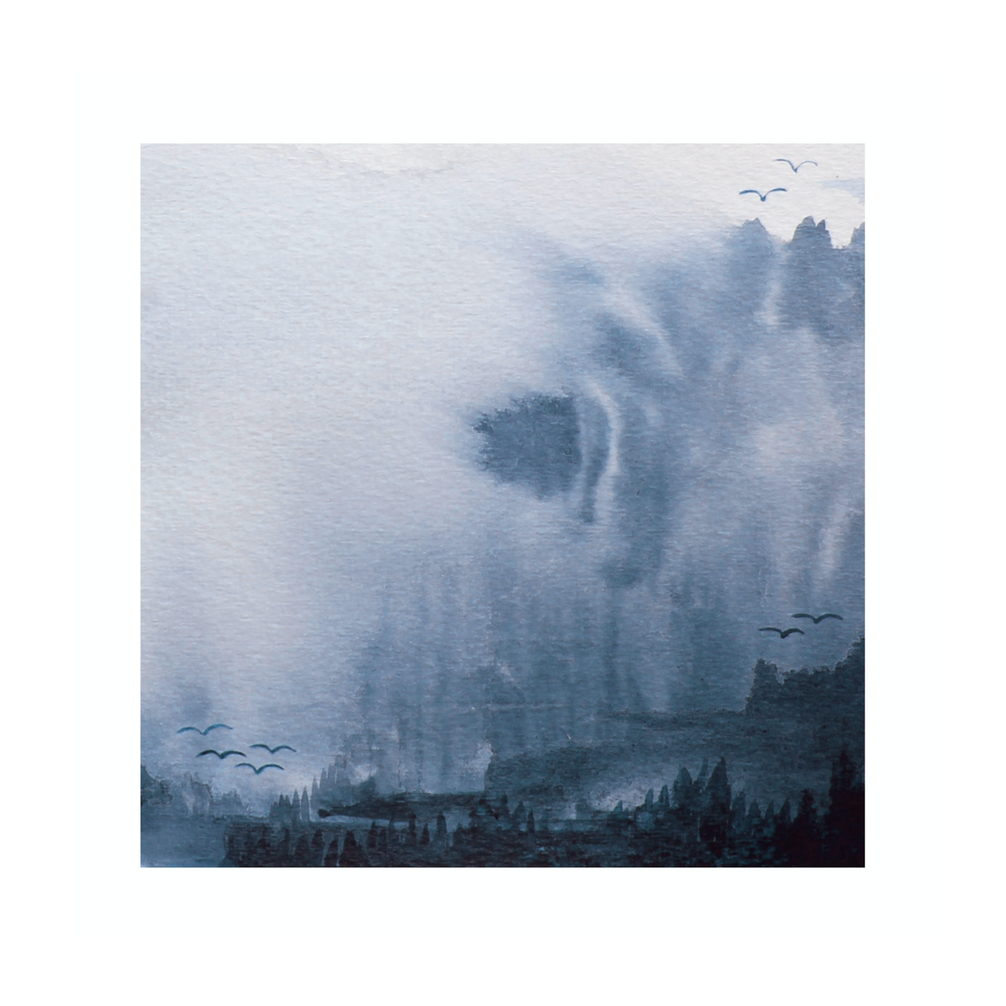 Ethereal Blue Abstract Landscape Art Print 30cm