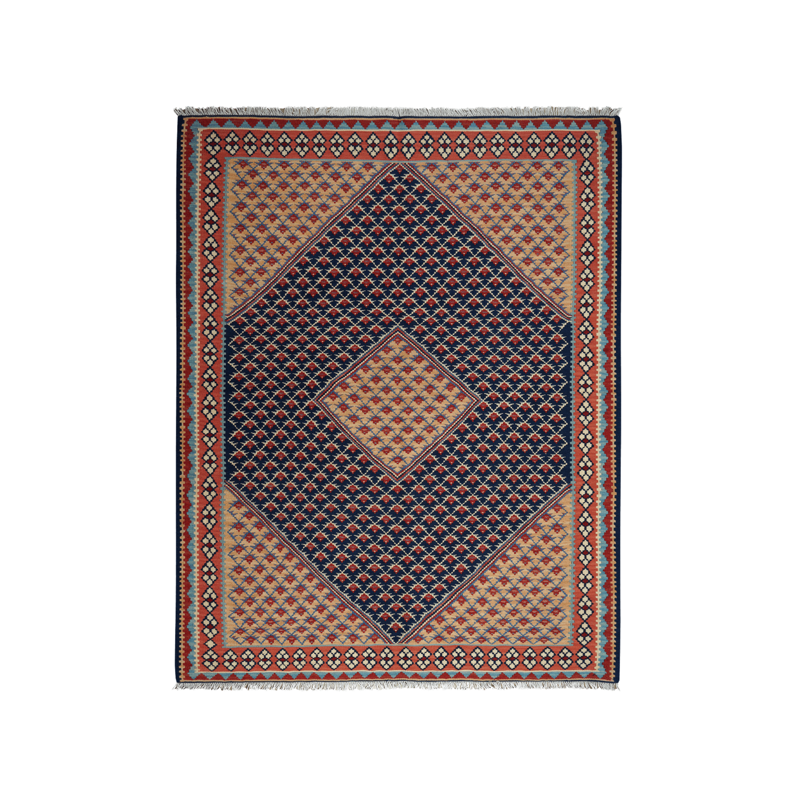 Kilim Senneh Rug · Hand-Woven - Blue, 196x153 cm