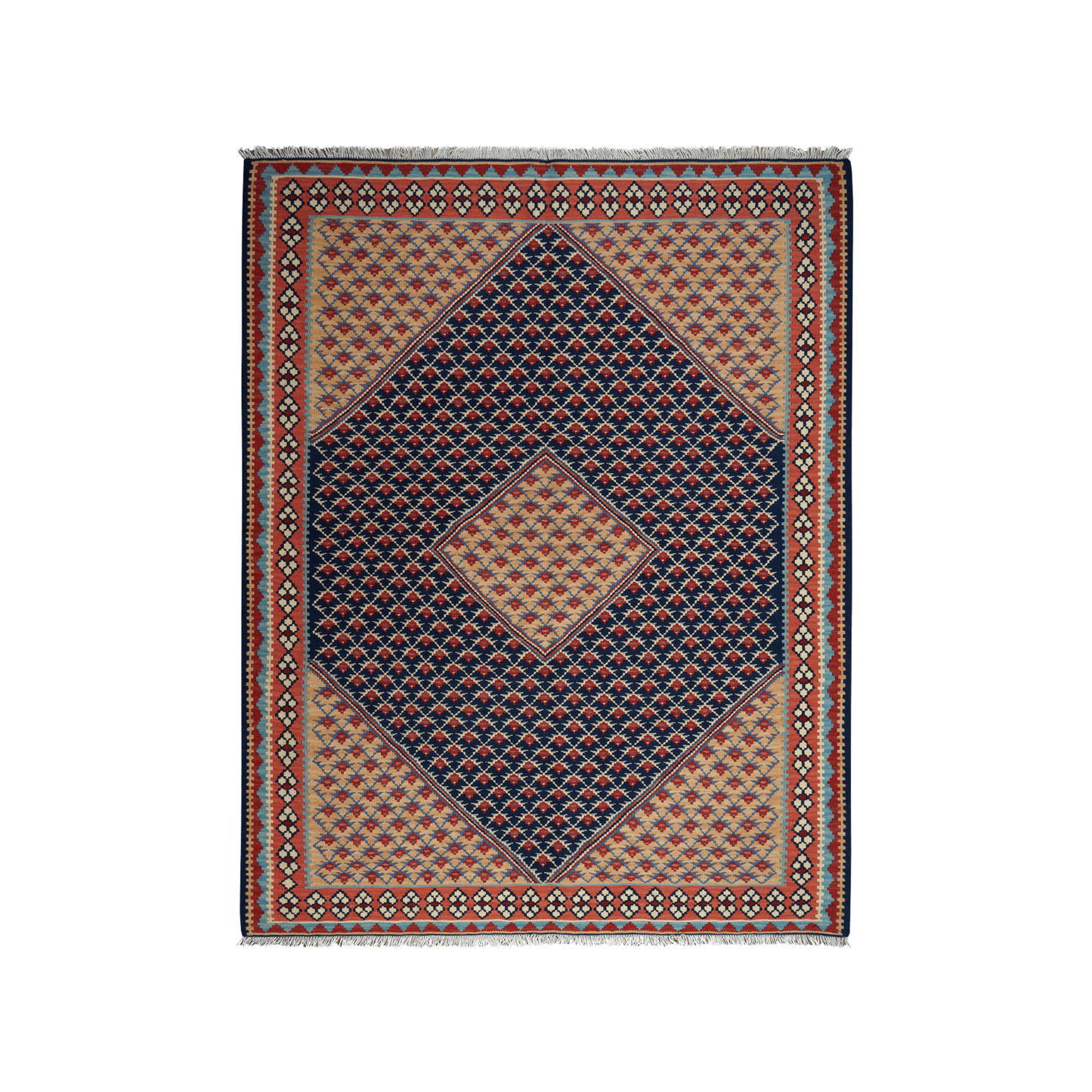 Kilim Senneh Rug · Hand-Woven - Blue, 196x153 cm