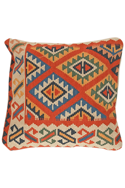 Kelim Kissen — Handmade, 70x70 cm, Red, 100% Virgin Wool | Main view