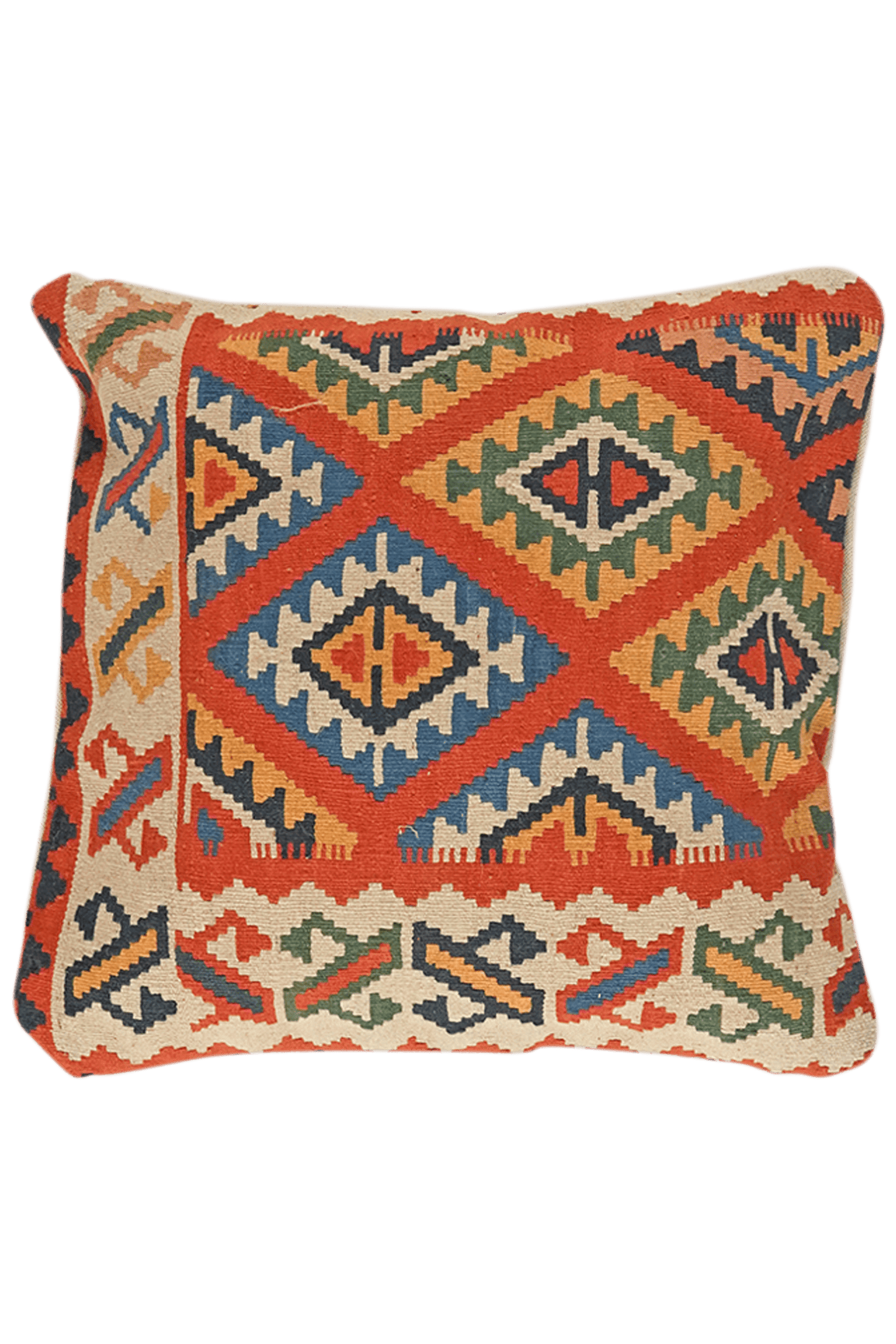 Kelim Kissen — Handmade, 70x70 cm, Red, 100% Virgin Wool | Main view