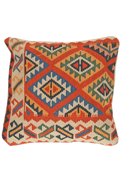 Kelim Kissen — Handmade, 70x70 cm, Red, 100% Virgin Wool | Main view