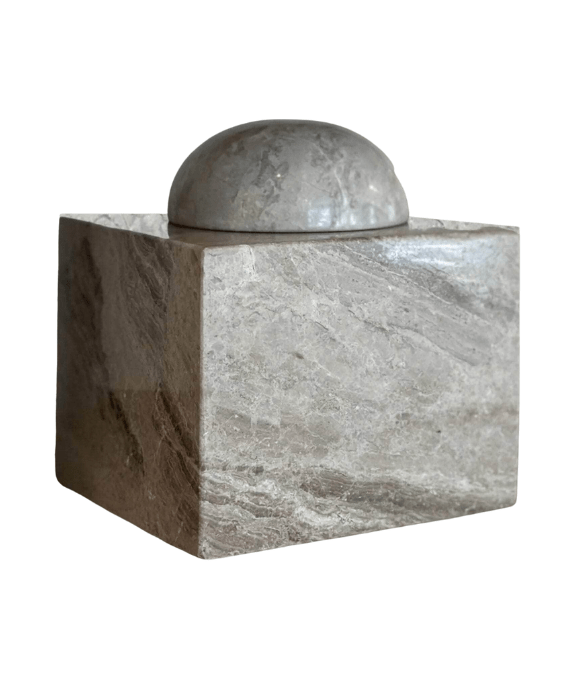 Taj Box: Large Cubed Storage Box in Oyster Italian Marble